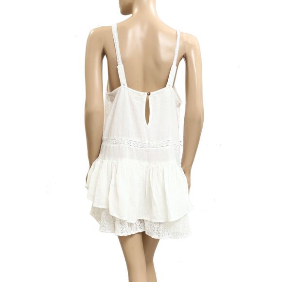 Free People Free-est Cher Romper Dress Peplum White Sheer Lace Cotton L 283693 - Picture 6 of 8